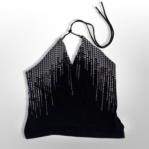 SOLD Vintage y2k Charlotte Russe Black Halter Top with Silver Accents
